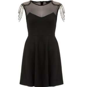 Topshop metal fringe sheer skater dress